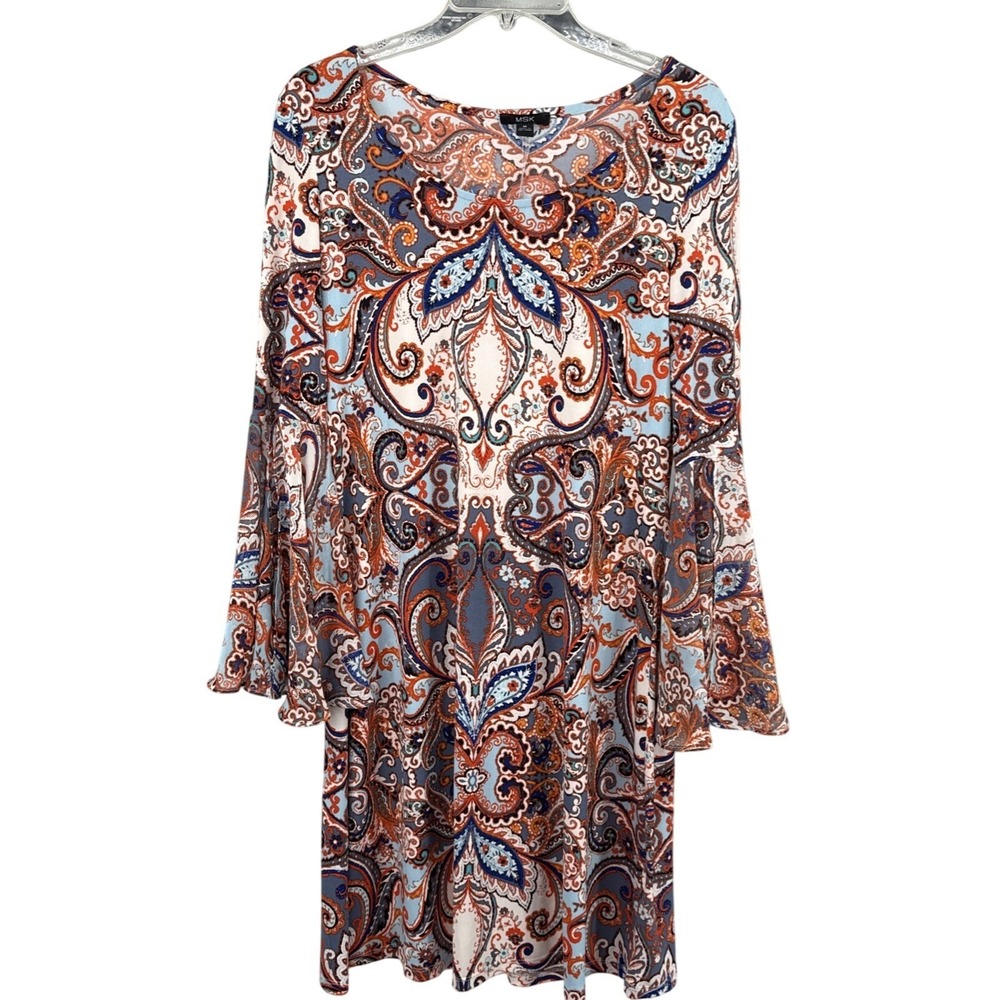 MSK Women M Vintage 70s Disco Dressโ Flare Cuff Sleeve Hippie Boho Festival Y2K